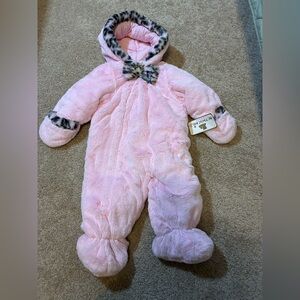 Rothschild Pink Faux Fur Hooded Snowsuit